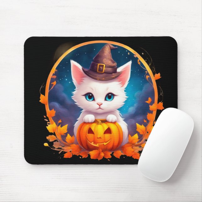 Vibrant cute kitten halloween mouse pad (With Mouse)