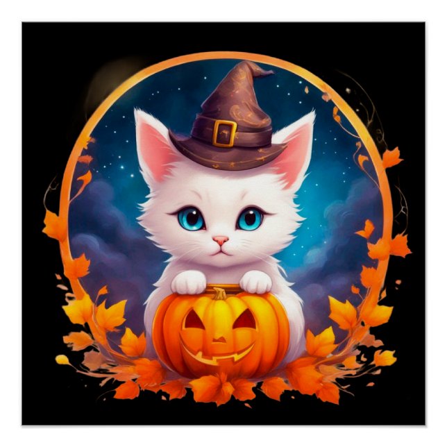 Vibrant cute kitten halloween poster (Front)