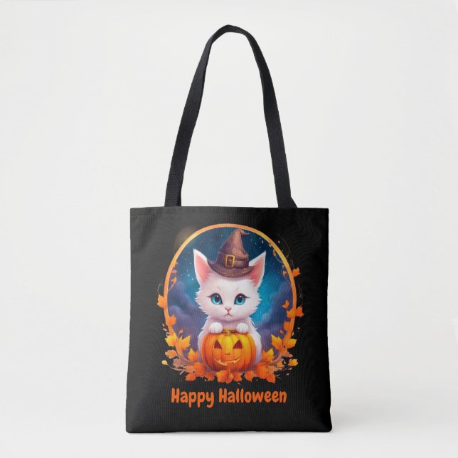 Vibrant cute kitten halloween tote bag (Front)