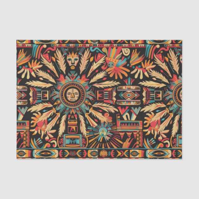 Vibrant Cyan "Aztec Dream" Decorative Tissue Paper (Front)