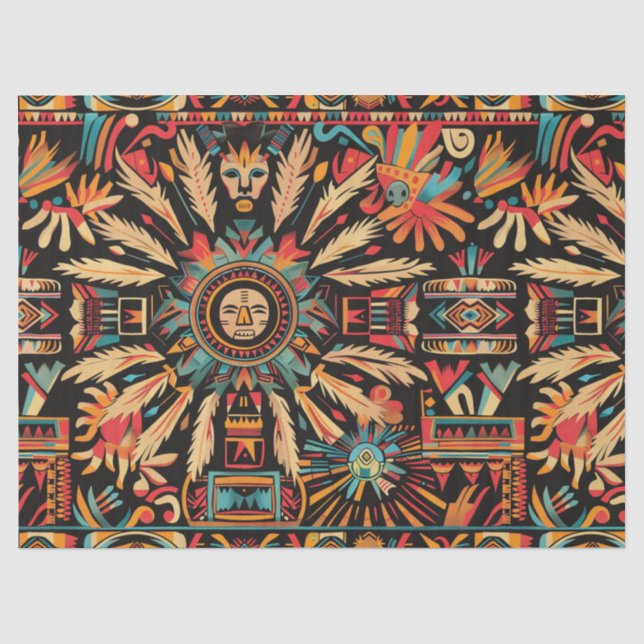 Vibrant Cyan "Aztec Dream" Wrapping Tissue Paper (Front)
