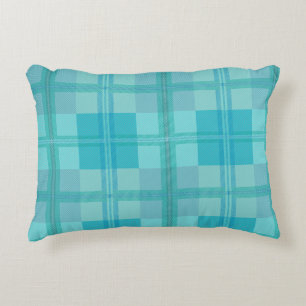 Vibrant Cyan Electric Blue Plaid Aesthetic Decorative Cushion