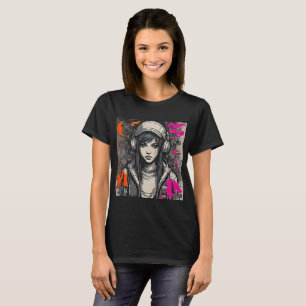 Vibrant Cyber 2K Urban Emo Girl with Headphones T-Shirt