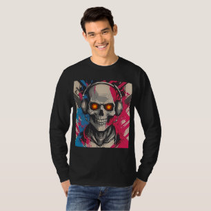 Vibrant Cyber 2K Urban Skull with Headphones T-Shirt