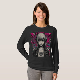 Vibrant Cyber Emo Girl with Headphones Art T-Shirt
