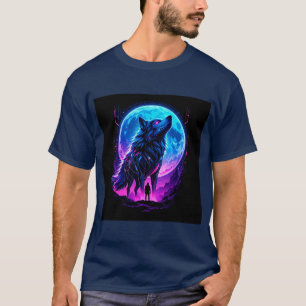 Vibrant Cyberpunk Neon Wolf T-Shirt
