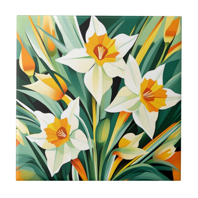 Vibrant Daffodil Flowers Plant Tile (Front)