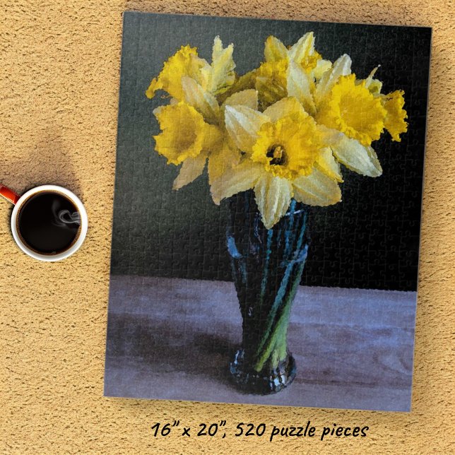 Vibrant Daffodils Still Life Watercolor Jigsaw Puzzle (Daffodils in a vase completed jigsaw puzzle)