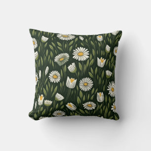 Vibrant Daisy Pattern with Lush Green Accents Cushion
