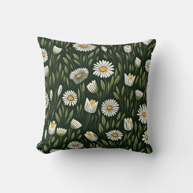 Vibrant Daisy Pattern with Lush Green Accents Cushion (Front)