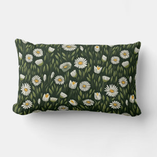 Vibrant Daisy Pattern with Lush Green Accents Lumbar Cushion