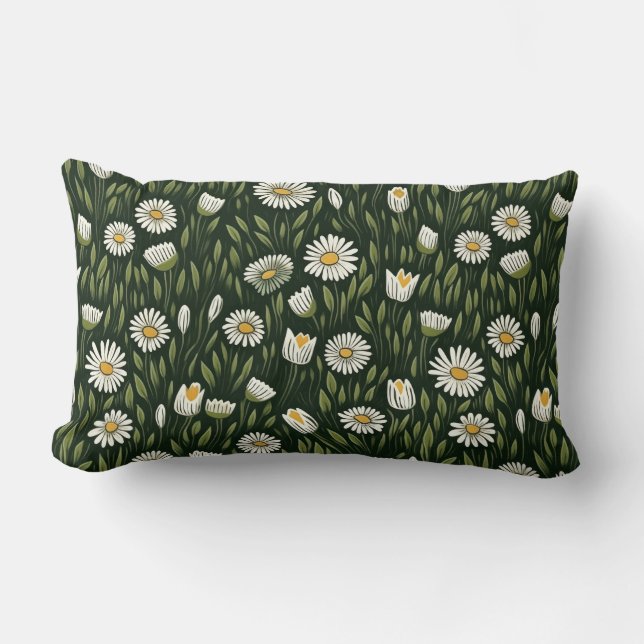 Vibrant Daisy Pattern with Lush Green Accents Lumbar Cushion (Front)
