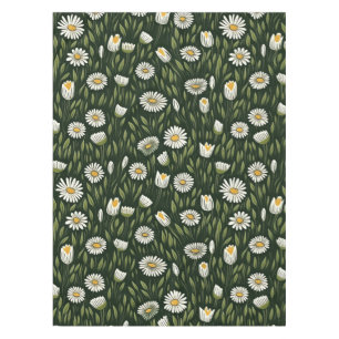 Vibrant Daisy Pattern with Lush Green Accents Tablecloth