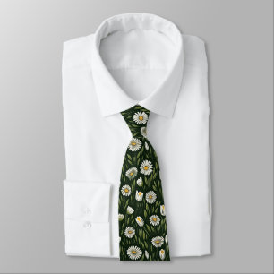 Vibrant Daisy Pattern with Lush Green Accents Tie