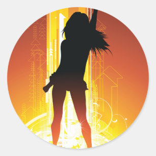 Vibrant Dance Floor Silhouette Pop Art Classic Round Sticker