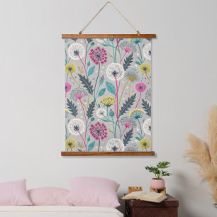 Vibrant Dandelion and Foliage Seamless Pattern Hanging Tapestry