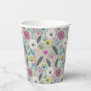 Vibrant Dandelion and Foliage Seamless Pattern Paper Cups