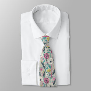 Vibrant Dandelion and Foliage Seamless Pattern Tie