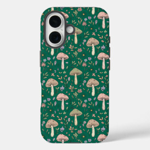 Vibrant Deep Emerald Fungi Seamless Pattern Luxury iPhone 16 Case