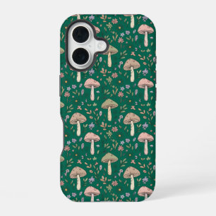 Vibrant Deep Emerald Fungi Seamless Pattern Luxury iPhone 16 Case