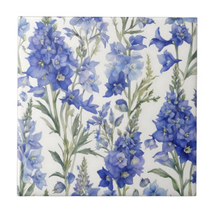 Vibrant Delphinium Watercolor Pattern in Bold Blue Tile