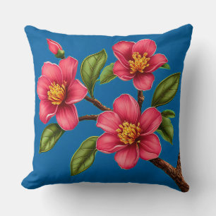 Vibrant depiction of pink flowers cushion