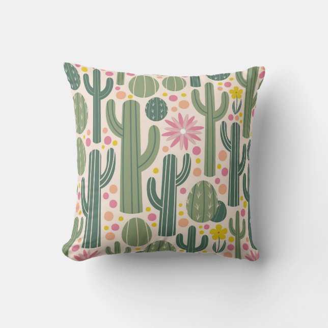 Vibrant Desert Cactus Pattern Cushion (Front)
