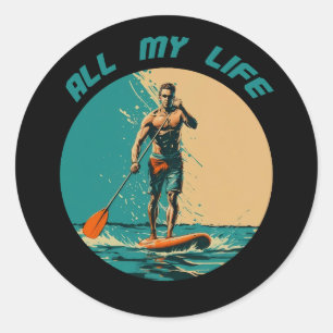 Vibrant design with man on sup paddle board classic round sticker