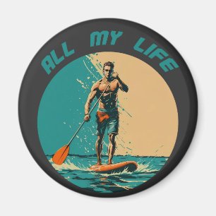 Vibrant design with man on sup paddle board magnet