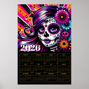 Vibrant Día de los Muertos Sugar Skull Art Poster