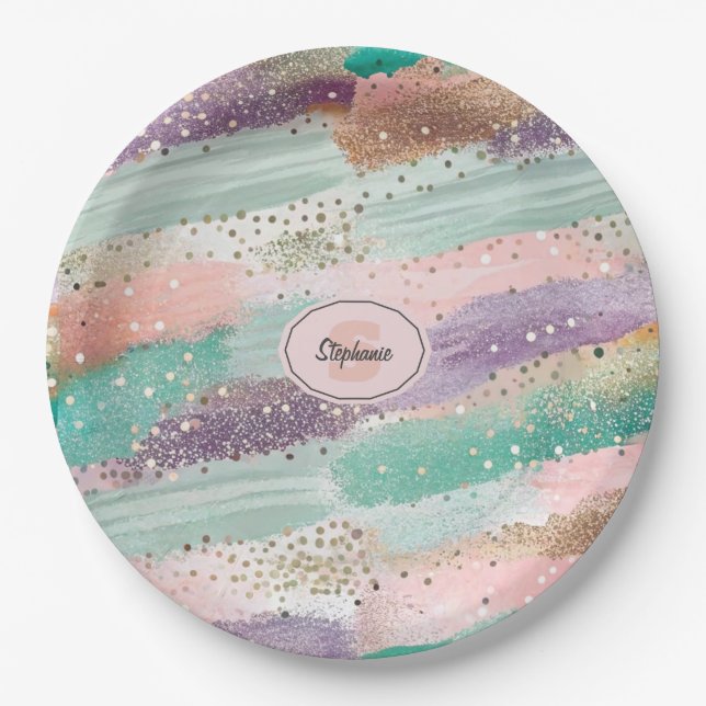 Vibrant Diagonal Brushstroke Pattern (2) Paper Plate (Front)