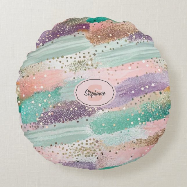 Vibrant Diagonal Brushstroke Pattern (2) Round Cushion (Front)