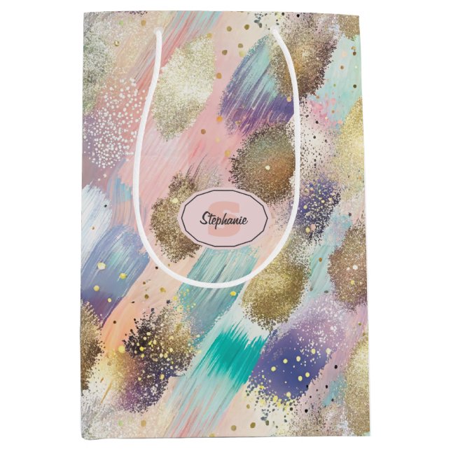 Vibrant Diagonal Brushstroke Pattern Medium Gift Bag (Front)