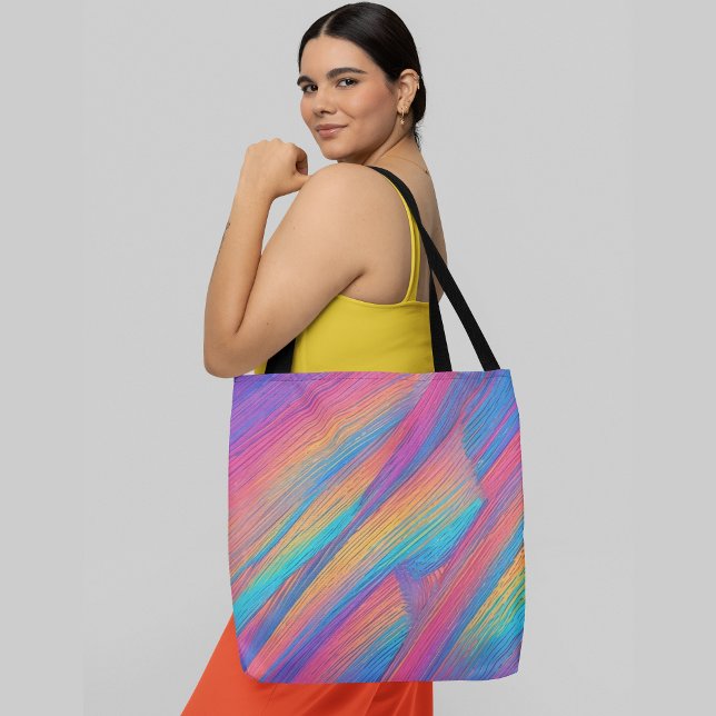 Vibrant diagonal stripes in a rainbow of colours tote bag (Creator Uploaded)