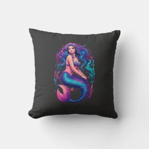 Vibrant Digital Art of Purple-Haired Mermaid on Co Cushion