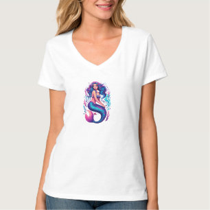 Vibrant Digital Art of Purple-Haired Mermaid on Co T-Shirt