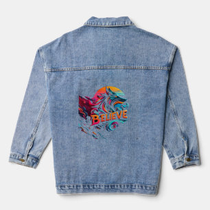 Vibrant Digital Artwork Featuring a Stylised Wolf  Denim Jacket