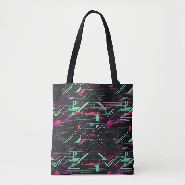 Vibrant Digital Glitch Geometric Tote bag (Front)