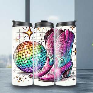 Vibrant Disco Ball Cowboy Boots Thermal Tumbler