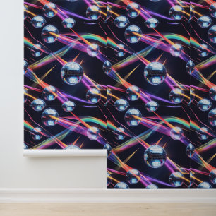 Vibrant Disco Ball Rainbow Swirls Peel and Stick Wallpaper