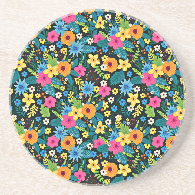 Vibrant Ditsy Flowers Floral Pattern-43785 Coaster (Front)