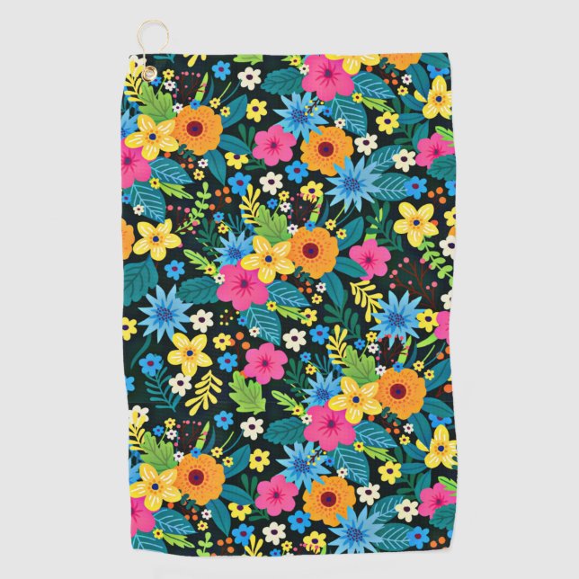 Vibrant Ditsy Flowers Floral Pattern-43785 Golf Towel (Front)