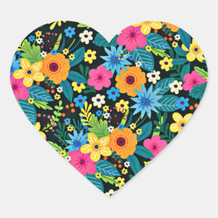 Vibrant Ditsy Flowers Floral Pattern-43785 Heart Sticker