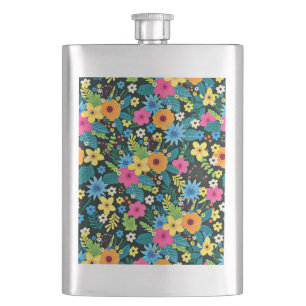 Vibrant Ditsy Flowers Floral Pattern-43785 Hip Flask