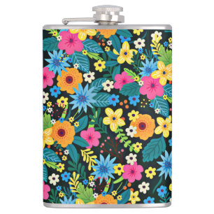 Vibrant Ditsy Flowers Floral Pattern-43785 Hip Flask