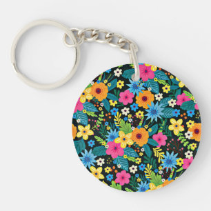 Vibrant Ditsy Flowers Floral Pattern-43785 Key Ring