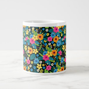 Vibrant Ditsy Flowers Floral Pattern-43785 Large Coffee Mug
