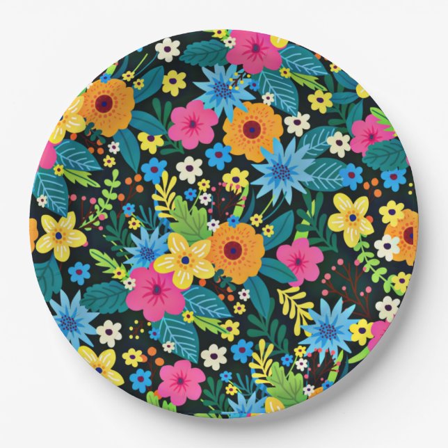 Vibrant Ditsy Flowers Floral Pattern-43785 Paper Plate (Front)