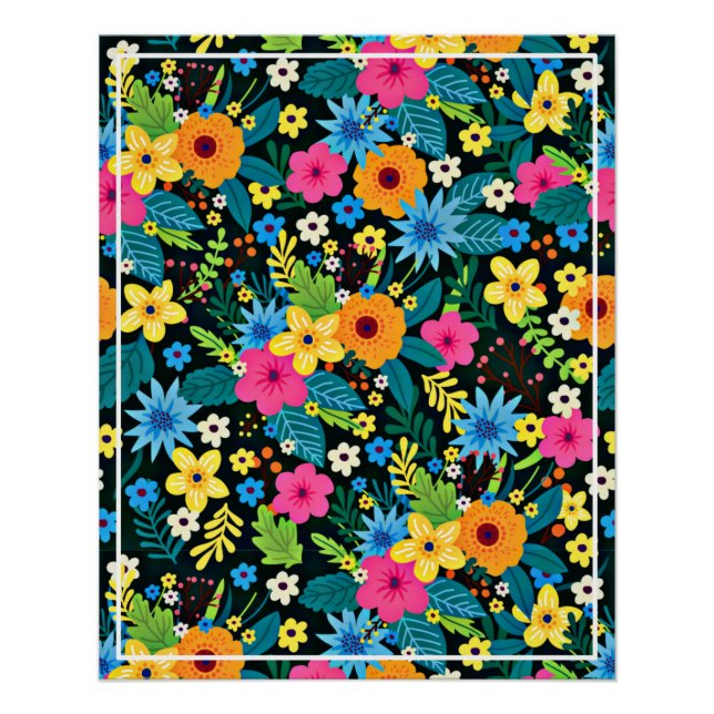 Vibrant Ditsy Flowers Floral Pattern-43785 Poster (Front)