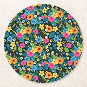 Vibrant Ditsy Flowers Floral Pattern-43785 Round Paper Coaster